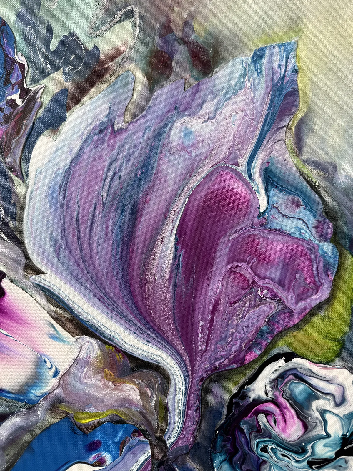 Image of Unseen Bloom II by Yuliia Poraiko (Palij), size: 60x80 cm, made of Oil, acrylic on canvas, ARTWORKS medium, from Rochester, part of the Unseen Blooms series, priced at $880 Photo 5 of 6.