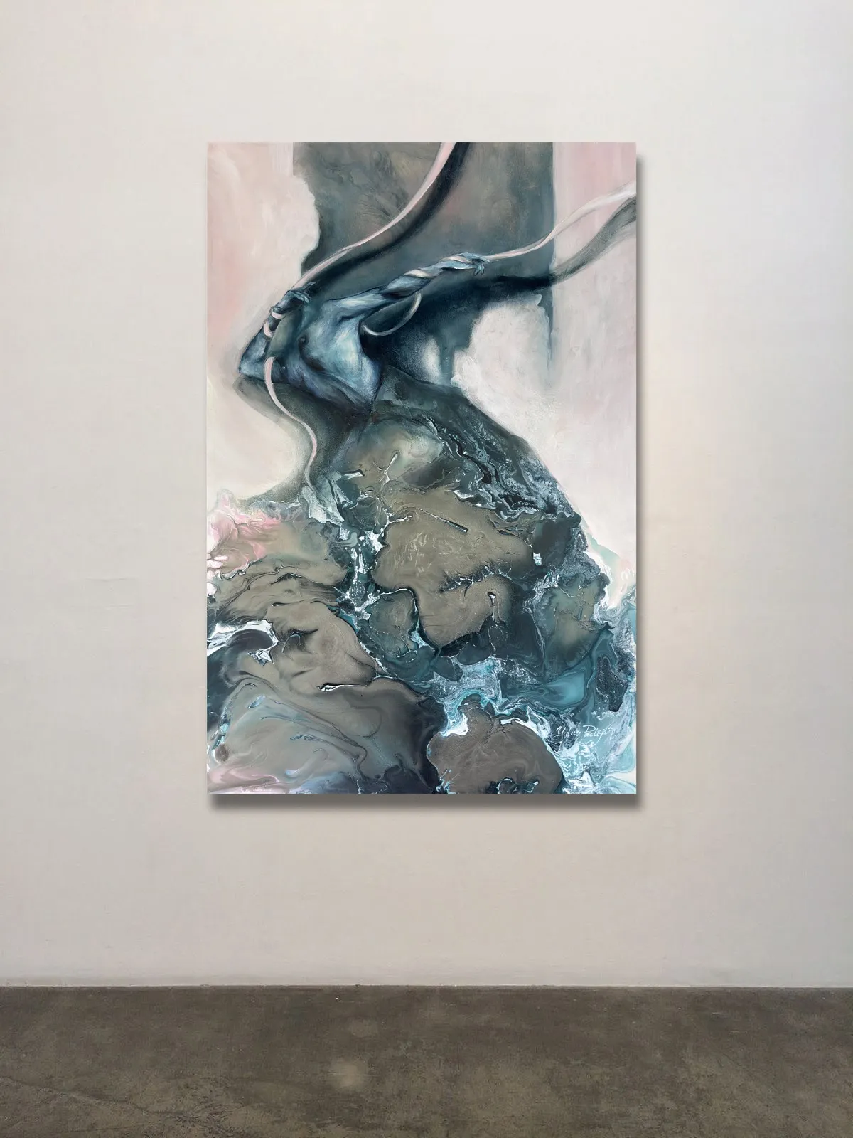 Image of The runaway by Yuliia Poraiko (Palij), size: 36 × 24 in (90x60 cm), made of Oil, acrylic on board, Painting medium, from Rochester, part of the Dedicated to women series, priced at $1400 Photo 1 of 2.