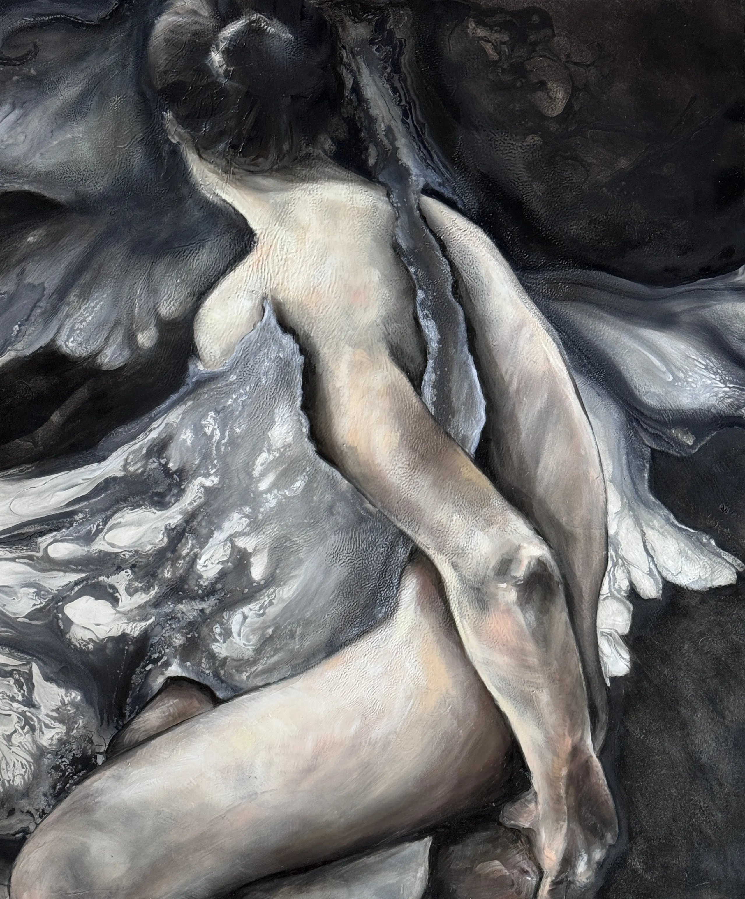 Image of  No One Will Find Me Here by Yuliia Poraiko (Palij), size: 50x60 cm (20x24 in), made of Oil, oil pastels, acrylic on board, Painting medium, from Rochester, USA